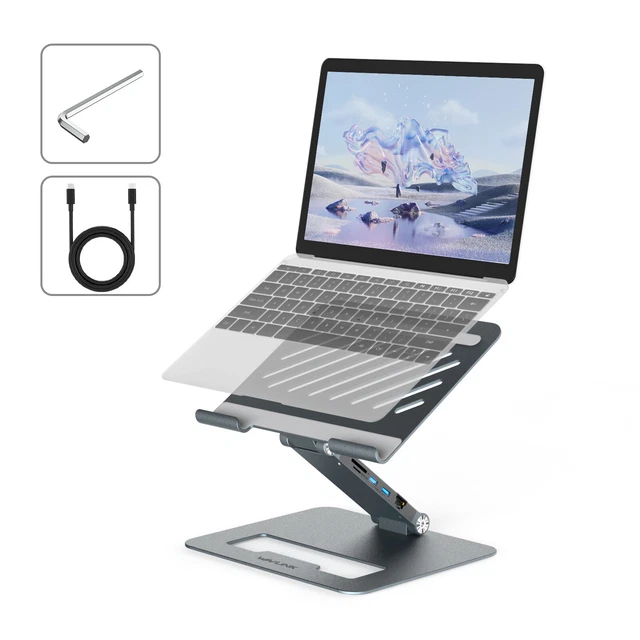 ADJUSTABLE LAPTOP STAND W/ 9in1 USBC Docking Station Ergonomic Computer