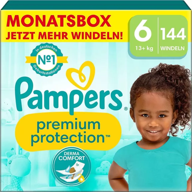 Pampers Baby Windeln Größe 6 (13kg+) Premium Protection, Extra Large, MONATSBOX