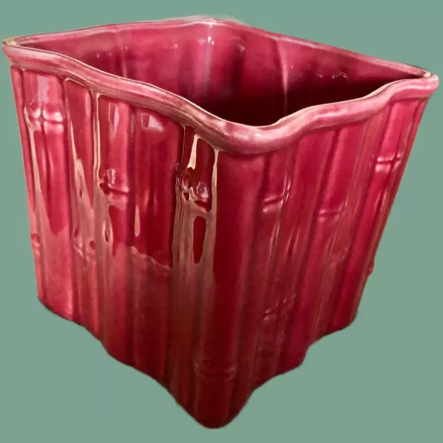 Shawnee Pottery USA #4055 Planter Vase Glossy Burgundy 5” American Midcentury