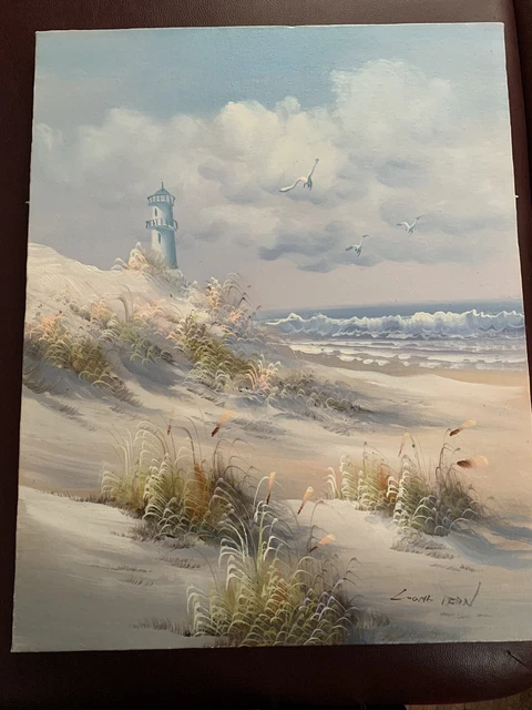 "Seascape with Sand Dunes and Lighthouse" by Loomis Dean