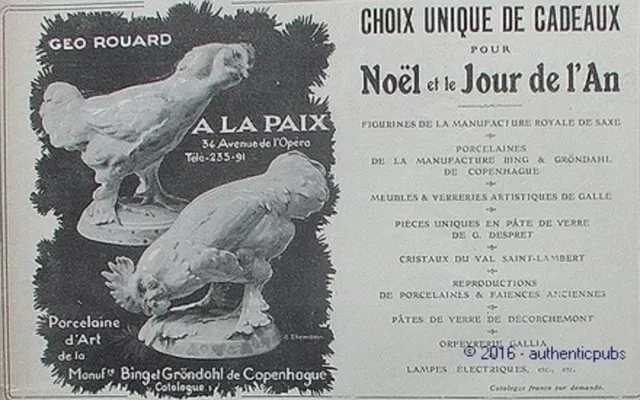 Publicite A La Paix Geo Rouard Porcelaine De Copenhague De 1909 French Ad Pub