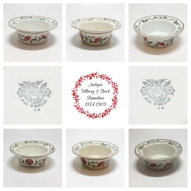*Rare* Antique Villeroy & Boch Dresden Art Nouveau Poppy Germany Ramekins *Set*