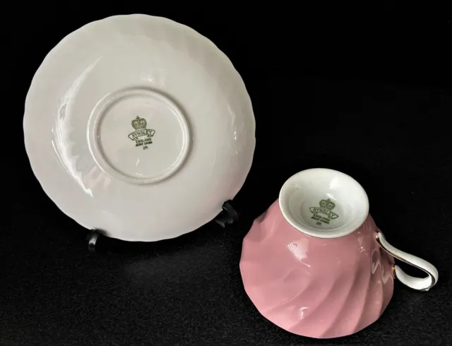 Vintage Aynsley Pink Footed Cup & Saucer Bone China England Floral Swirl Design 2