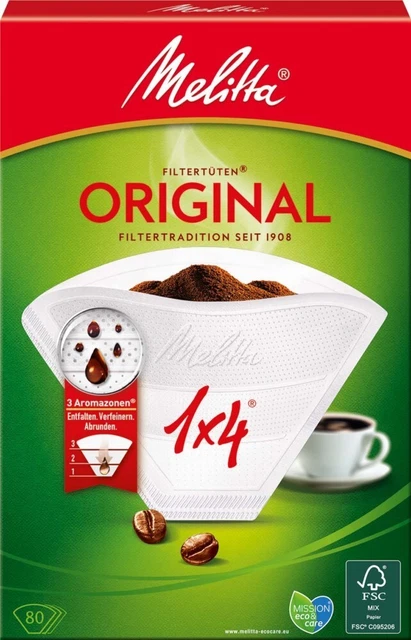 Paquete de 18 bolsas de filtro Melitta SDA 1x4/80 ws Aroma VE80 pequeños electrodomésticos 206827