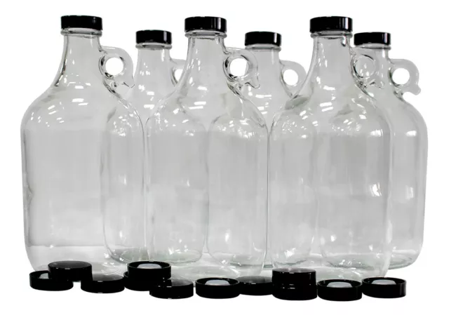 Set of 6-1/2 Gallon Clear Glass Beer Growlers-Comes w/ 12 Extra Poly Seal caps.