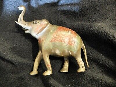 Vintage brass elephant coloured decoration trunk up ornament figure