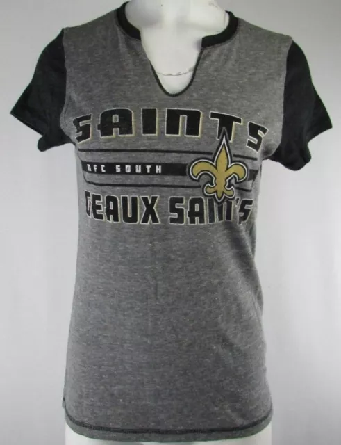 New Orleans Saints NFL Women's Majestic Short Sleeve V-Neck Gray Black S-3XL