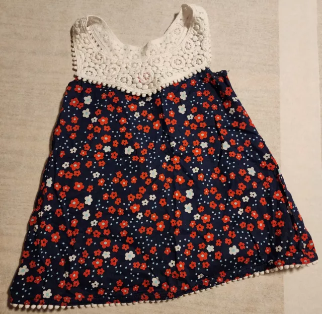 Toddler Girls, Red, White, Blue Floral/Crochet Sun Dress, Size 2T