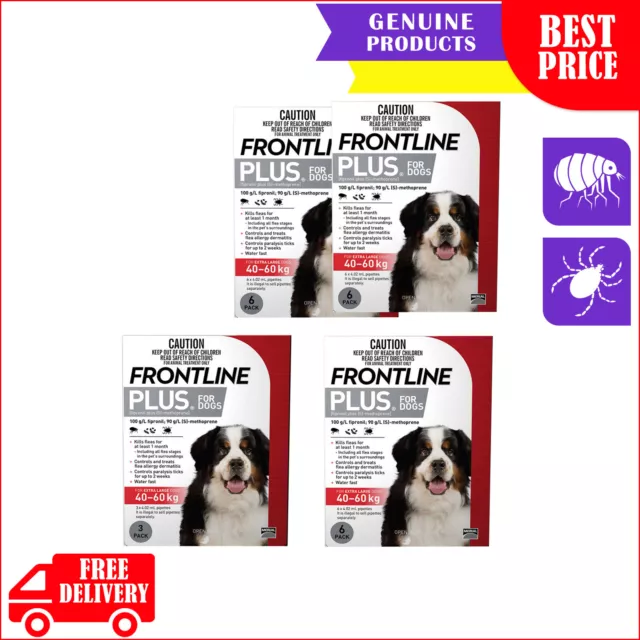 Frontline Plus 3,6,12 Pipettes for Flea and Tick Control 40 to 60 Kg Dogs RED