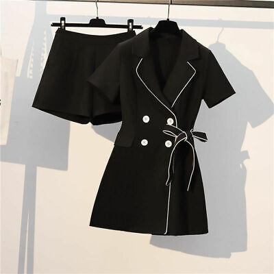 Two-Piece Suit Plus Size Lady Summer Slim Young Style Black Notched Collar
