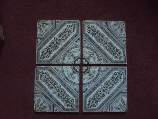 Antique Panel/Set Of 4 Victorian Tiles