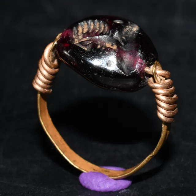 Authentic Ancient Roman Gold Ring with Garnet Intaglio C. 1st - 2nd century AD