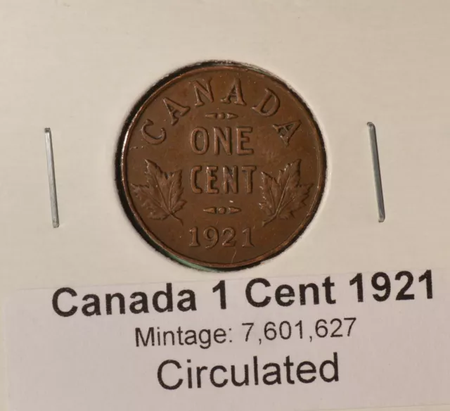 1921 Canada one Cent - Penny - Circulated