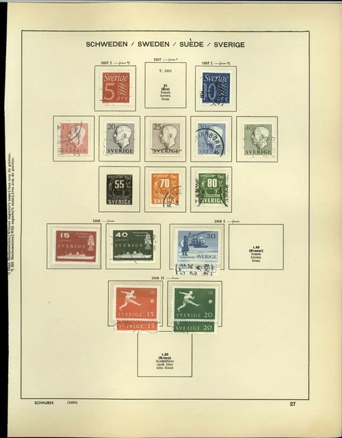 Sweden 1957-1958 Album Page Of Stamps #V18857