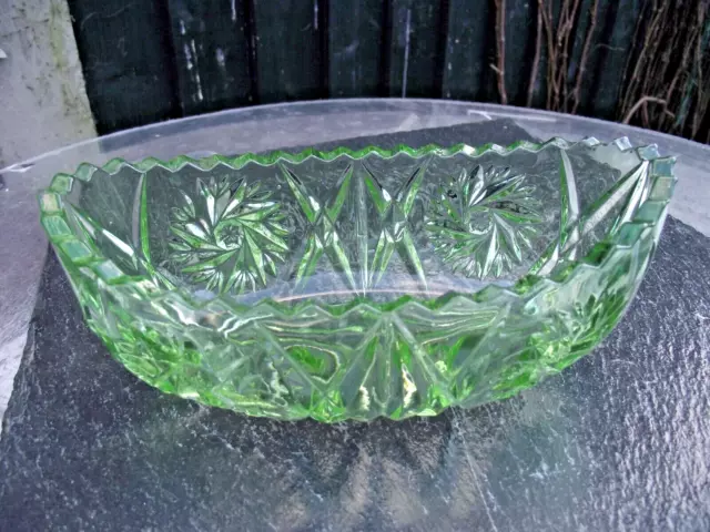 Vtg Art Deco 1930s Sowerby Green Pressed Glass Boat Bowl - 2480