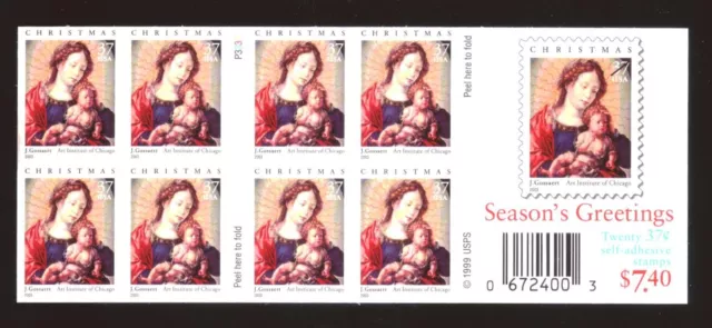 US Stamps - Booklet of 20 - Sc#3820a - Christmas - J. Gossaert - MNH