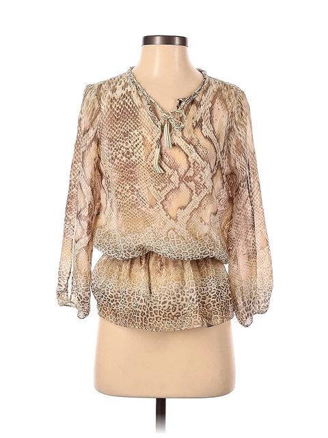 Cache Women Brown Long Sleeve Blouse XS
