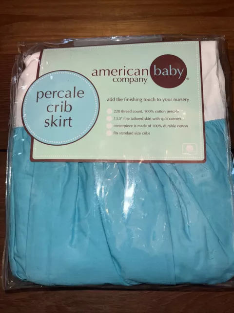 American Baby Company 100% Natural Cotton Percale Ruffled Crib Skirt Aqua. H1