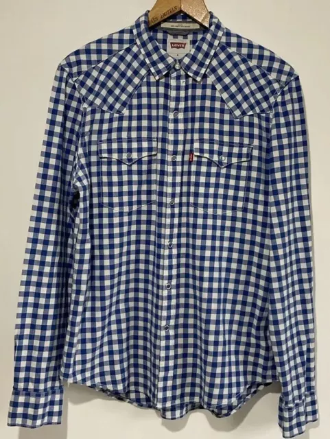 Levi’s Mens Long Sleeve Checked Cowboy Shirt Size M Slim Fit Blue/White