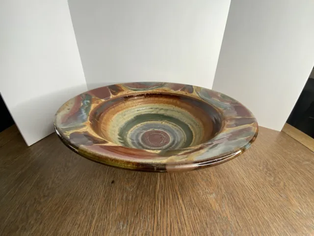 Southwest Handmade Signed J.J. Pottery Glazed Stoneware Large Serving Bowl
