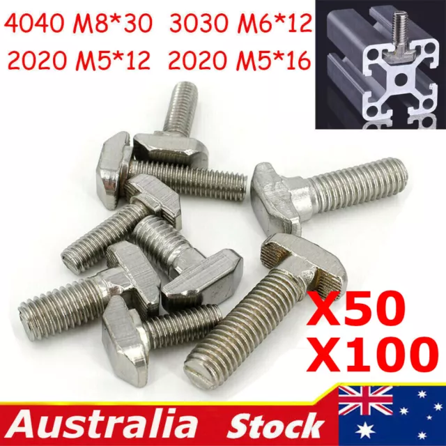 50/100X T-Type Screw 5mm 6mm 8mm T Slot Bolt For 2020 3030 4040 Aluminum Profile