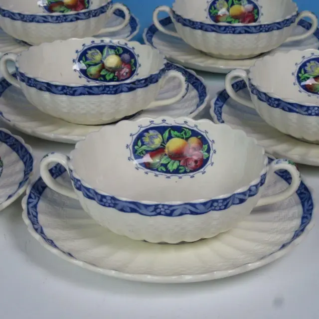 Copeland Spode - Spode's Tudor Pattern - 6 Cream Soup Bowls with Liners