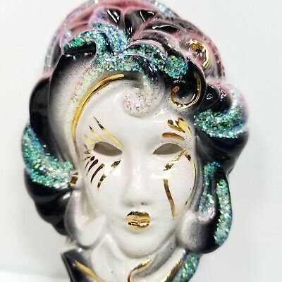 4" Venetian Masquerade Mask Porcelain Ceramic Wall Hanging Venice Italy
