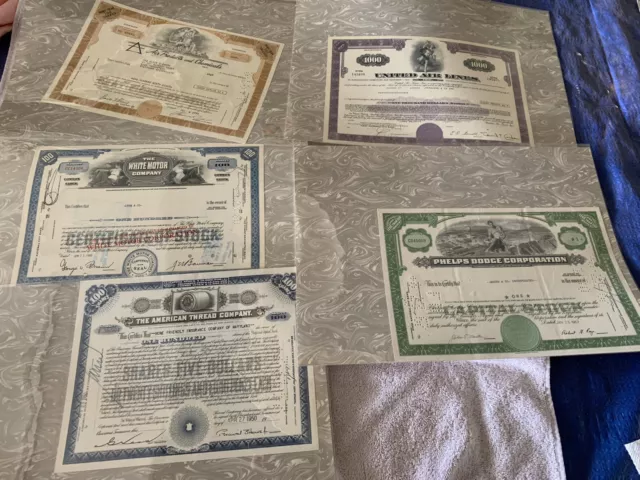 Lot #3 of Franklin Mint Vintage Stock Certificates - 5 different