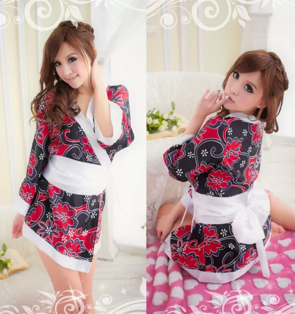 Costume Sexy Completo Fiori Vestaglia Kimono Giapponese Cosplay Japanese Fiocco