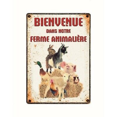 Plaque métal vintage "Bienvenue dans notre ferme animalière"