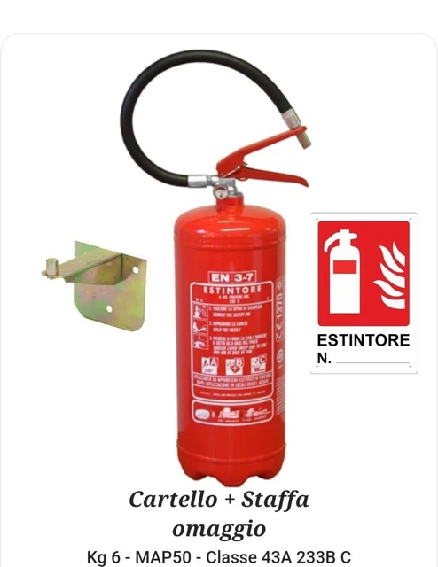 Sa.Di. Srls - Estintore a polvere da 6 Kg omologato 2026 + cartello + supporto in metallo