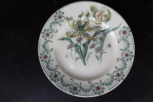 Ancien plat en faïence Terre de Fer HB & Cie Fleurs Coupées
