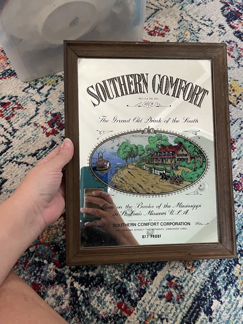 Vintage Southern Comfort Mirror Whiskey Bar Pub Glass Photo Frame Sign 13.5x10.5