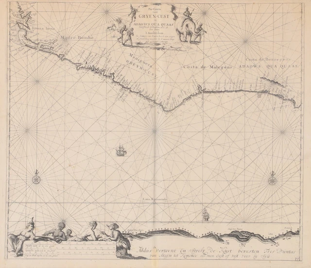Antique Map 1690 Sea Chart of West Africa Van Keulen Marocco Canary Islands