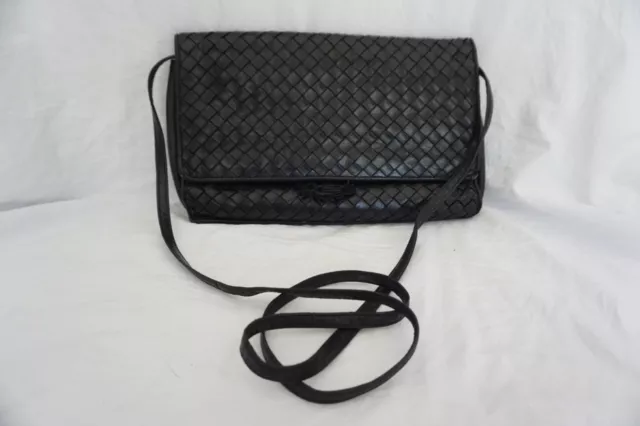 Vintage Bottega Veneta Black Leather Cross Body Handbag