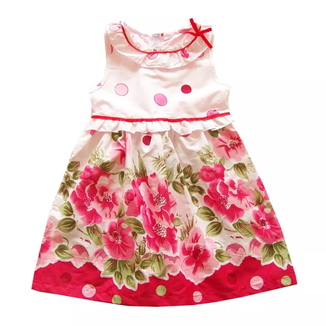Ragazze Rosa Cotone Estate Floreale Vestito Festa 18 24 Mesi 3 4 5 6 Anni