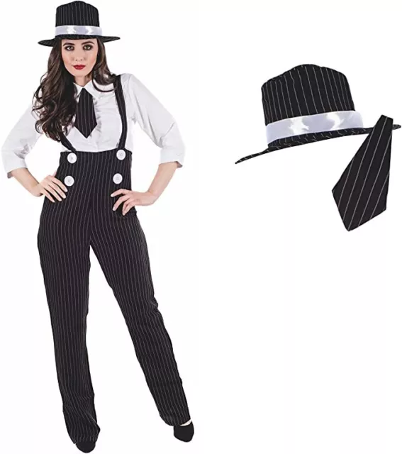 WOMENS 1920S GANGSTER Girl Suit Costume Ladies Mafia Moll Fancy Dress S ...