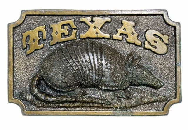Texas Armadillo TX Belt Buckle Metal Vtg 1979 Bergamot Brass Works 3.5” x 2” USA