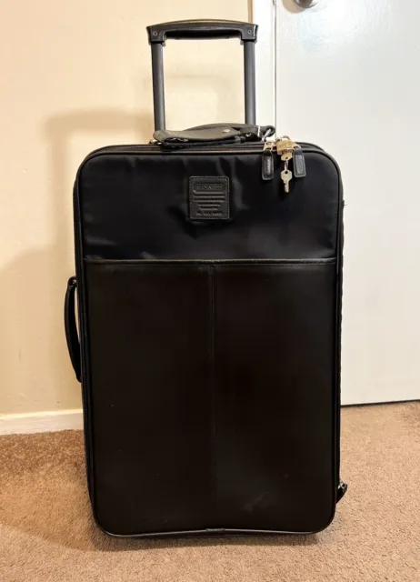 COACH #5496 Black 20" Carry On Luggage Nylon & Leather W/Lock & Garment Bag EUC