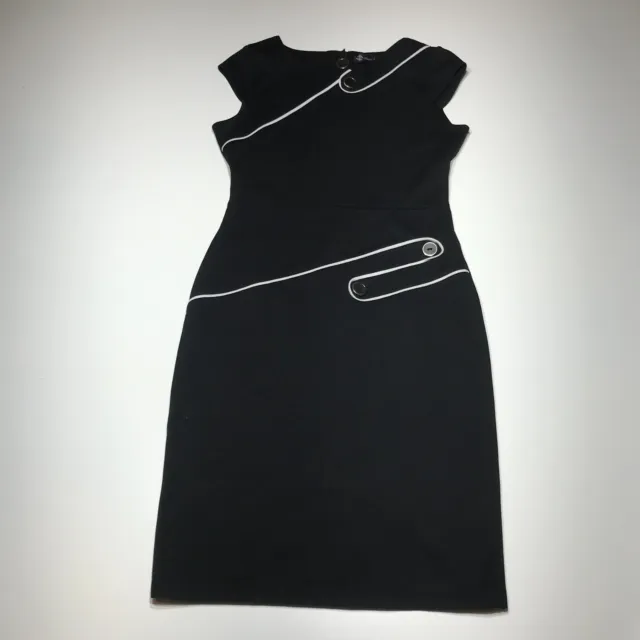 Nice-forever Dress Womens Size 6  Black Cap Sleeve Sheath w/ White Piping