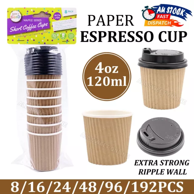 Disposable Coffee Espresso Paper Cup with Lids 4oz 120ml Shot Ripple Wall Bulk