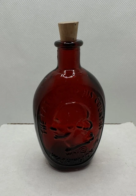 Vintage Wheaton Glass Ruby Red Miniature George Washington Bottle 3" Tall NJ