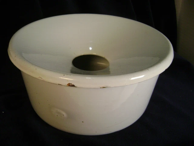 Antique Dental Enamel Metal Spittoon - 9" Top, 7.5" Base