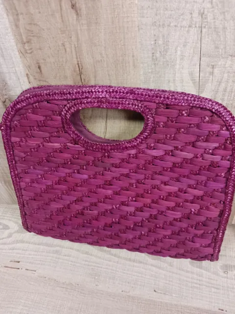 Handbag Purse Unused Rattan Straw Woven Braided Bag Summer Beach Burgandy Purple