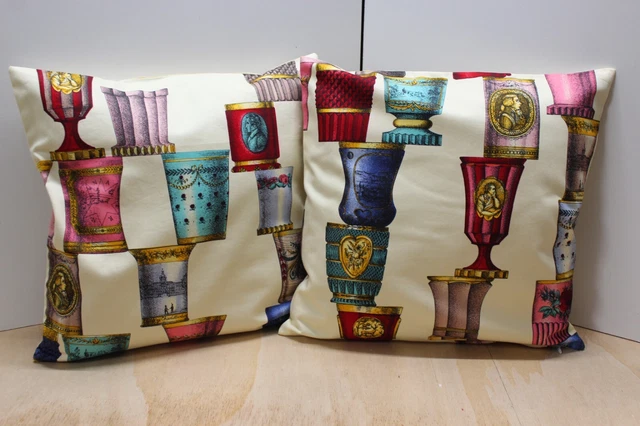 2 fodere cuscini con tessuto vintage "Bicchieri di Boemia"  Piero Fornasetti