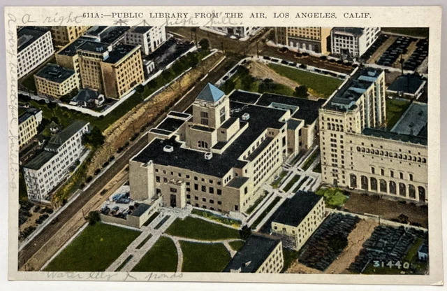 Aerial View, Public Library, Los Angeles, California CA Vintage Postcard