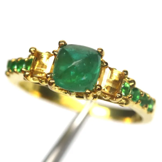 Gemme Vert Émeraude & Tsavorite Grenade Bijoux Bague 925 Argent Taille 6.75