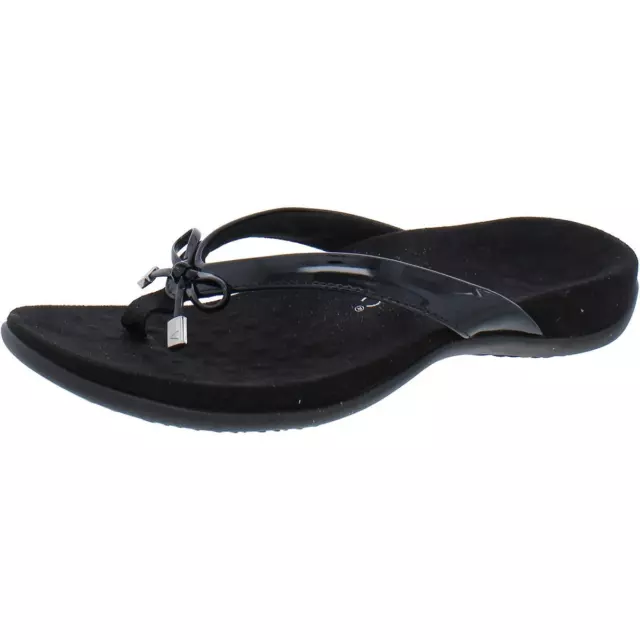 Vionic Womens Bella Black Bow Thong Sandals Shoes 8.5 Wide (C,D,W) BHFO 5101