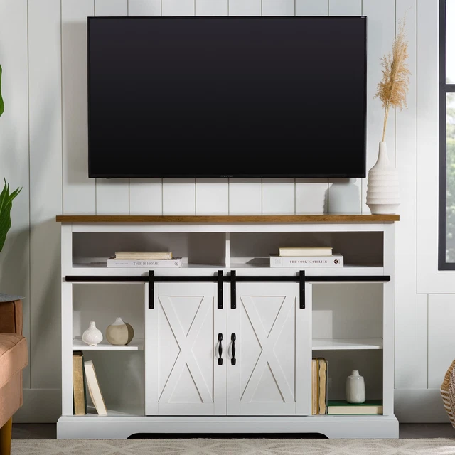 WOVEN PATHS FARMHOUSE Barn Door TV Stand for TVs up to 58" White 109.