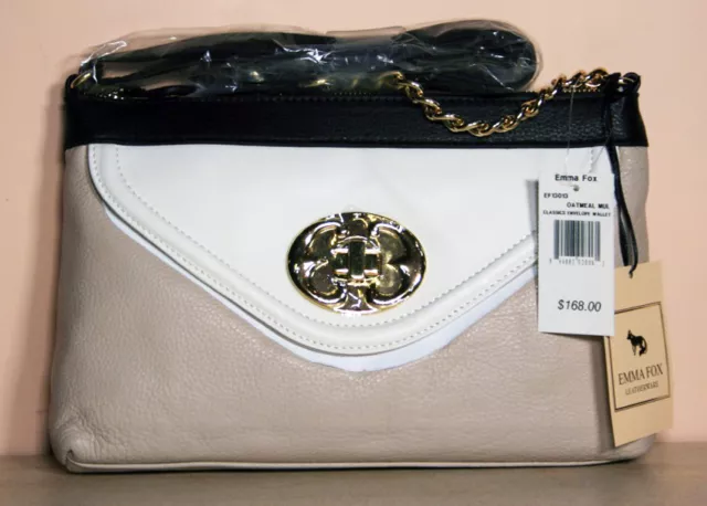 EMMA FOX classics envelope oatmeal taupe white leather crossbody handbag NWT